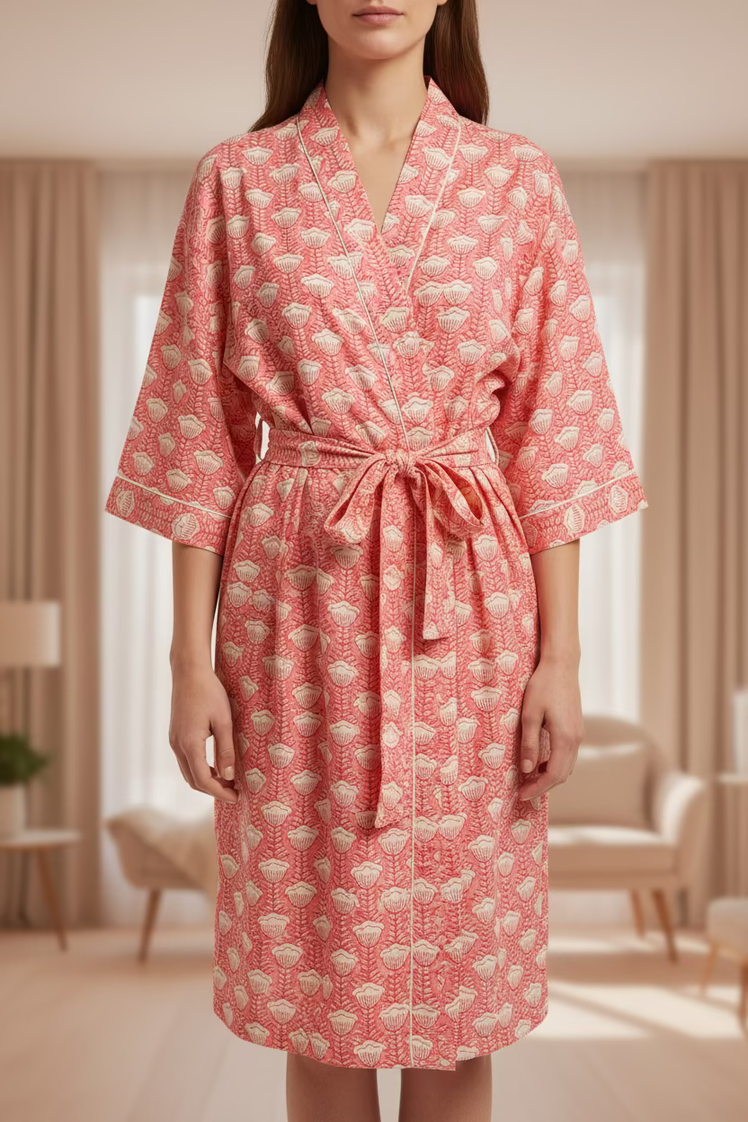 Kimono 100% coton Rose – vue 2 – BE MY VALENTINE | George Genève