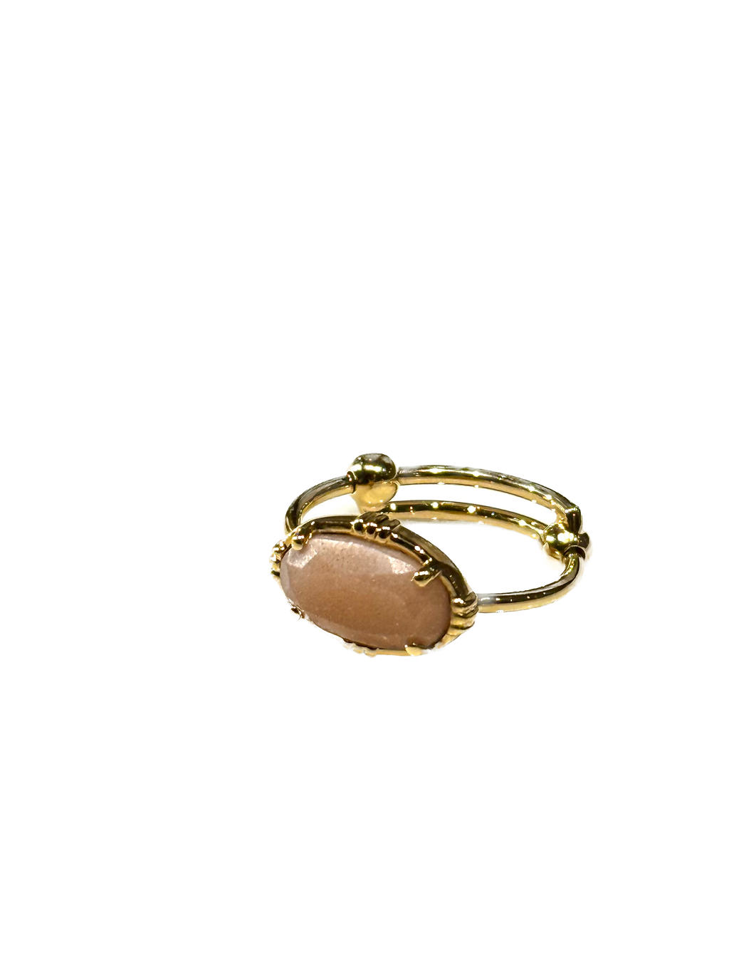 AU FIL DE LO - Bague Mini Ovale Horizontale Pierre de Lune Nude