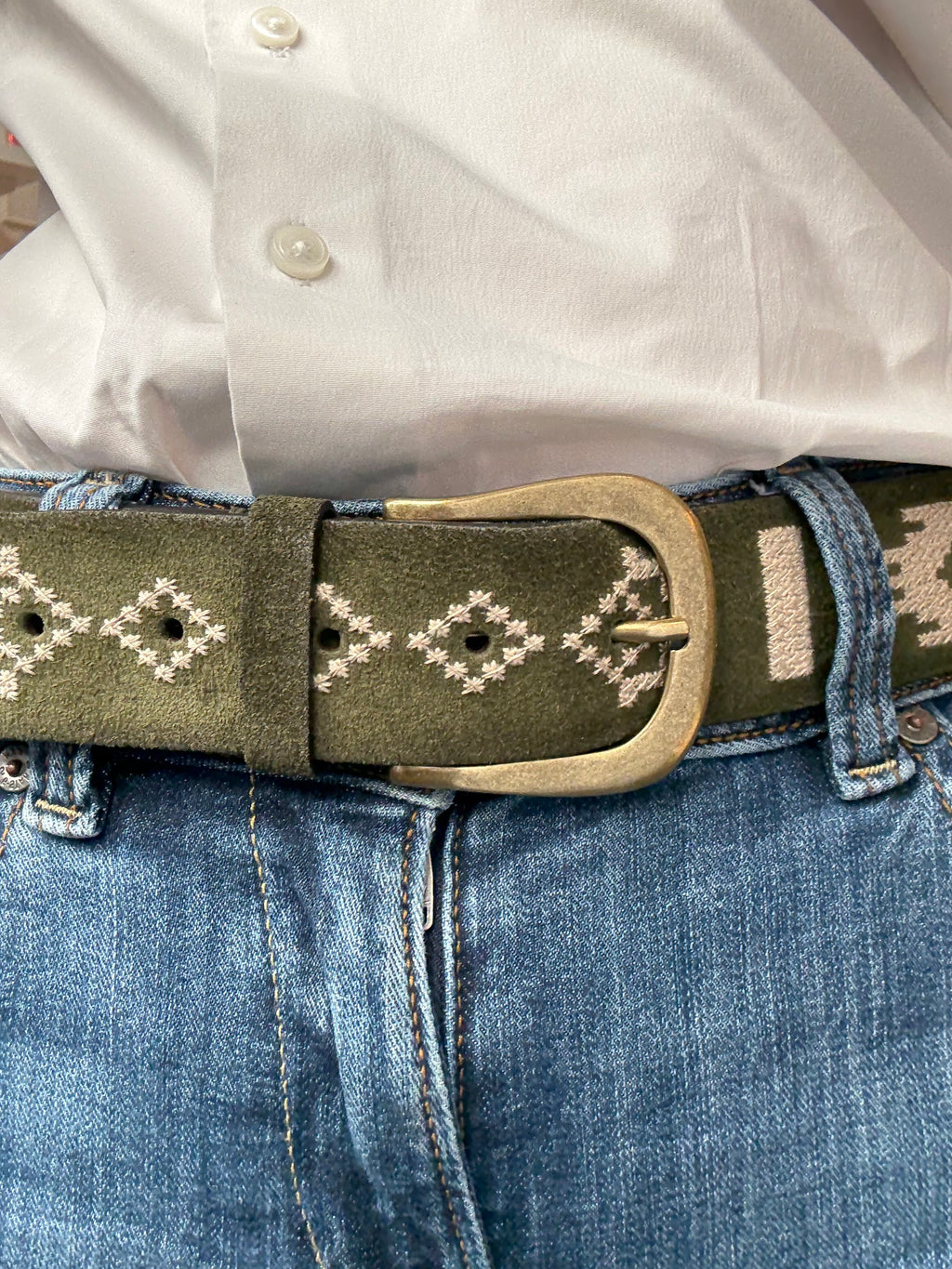 POST&CO - Ceinture en Daim Kaki