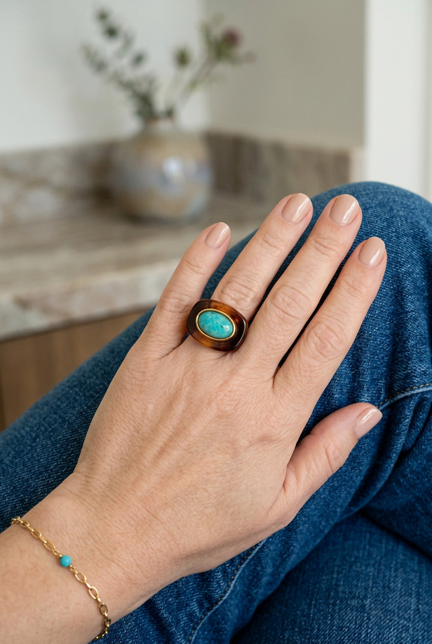 LUCAS JACK - Bague Écaille et Amazonite