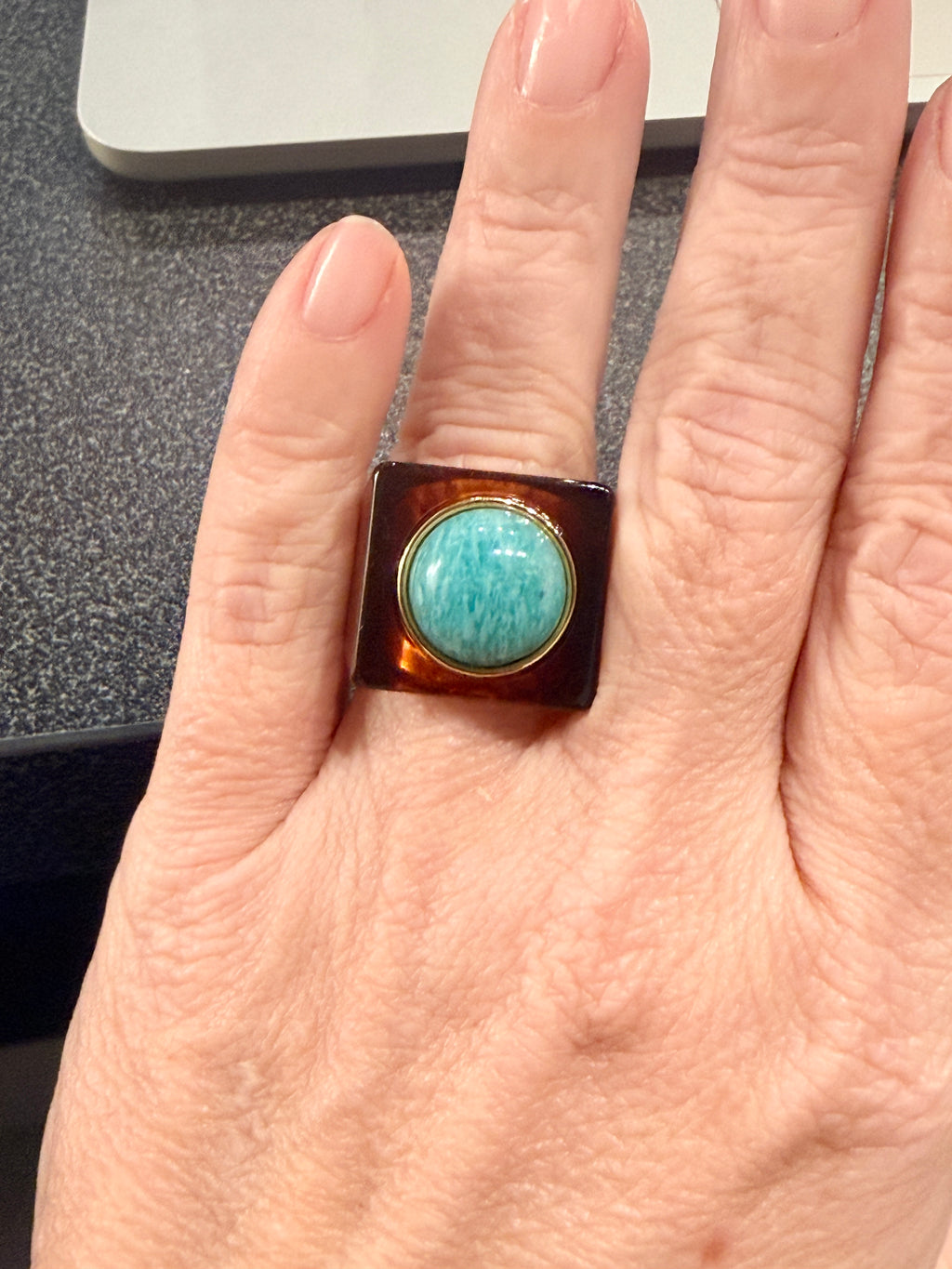 LUCAS JACK - Bague Écaille et Amazonite