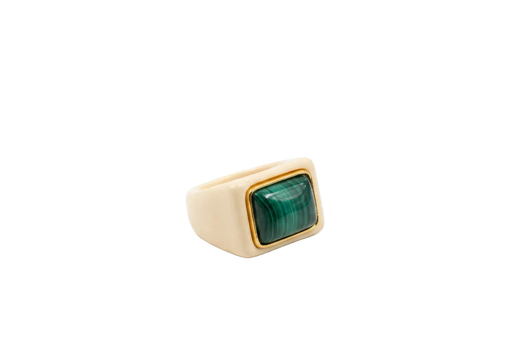 LUCAS JACK - Bague Ivoire et Malachite