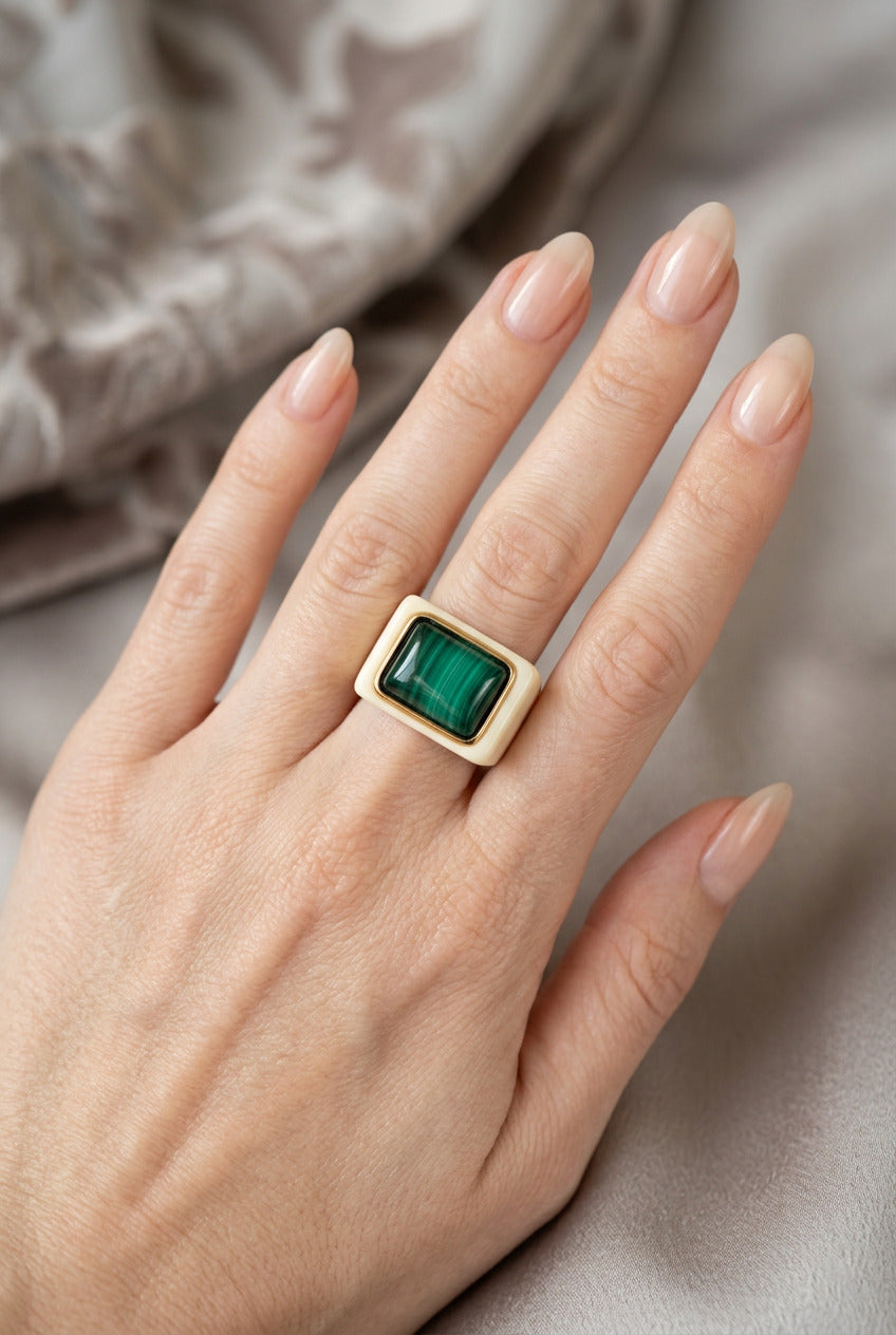 LUCAS JACK - Bague Ivoire et Malachite