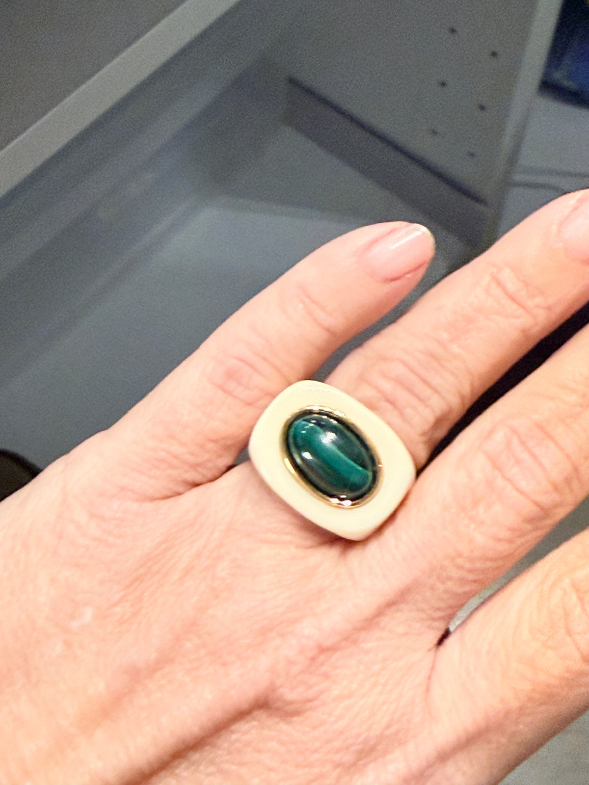 LUCAS JACK - Bague Ivoire et Malachite