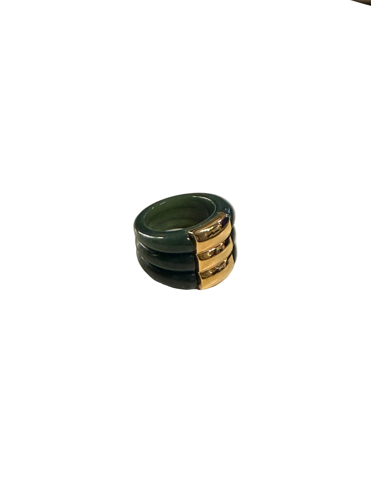 LUCAS JACK - Bague Triple Jade et Or