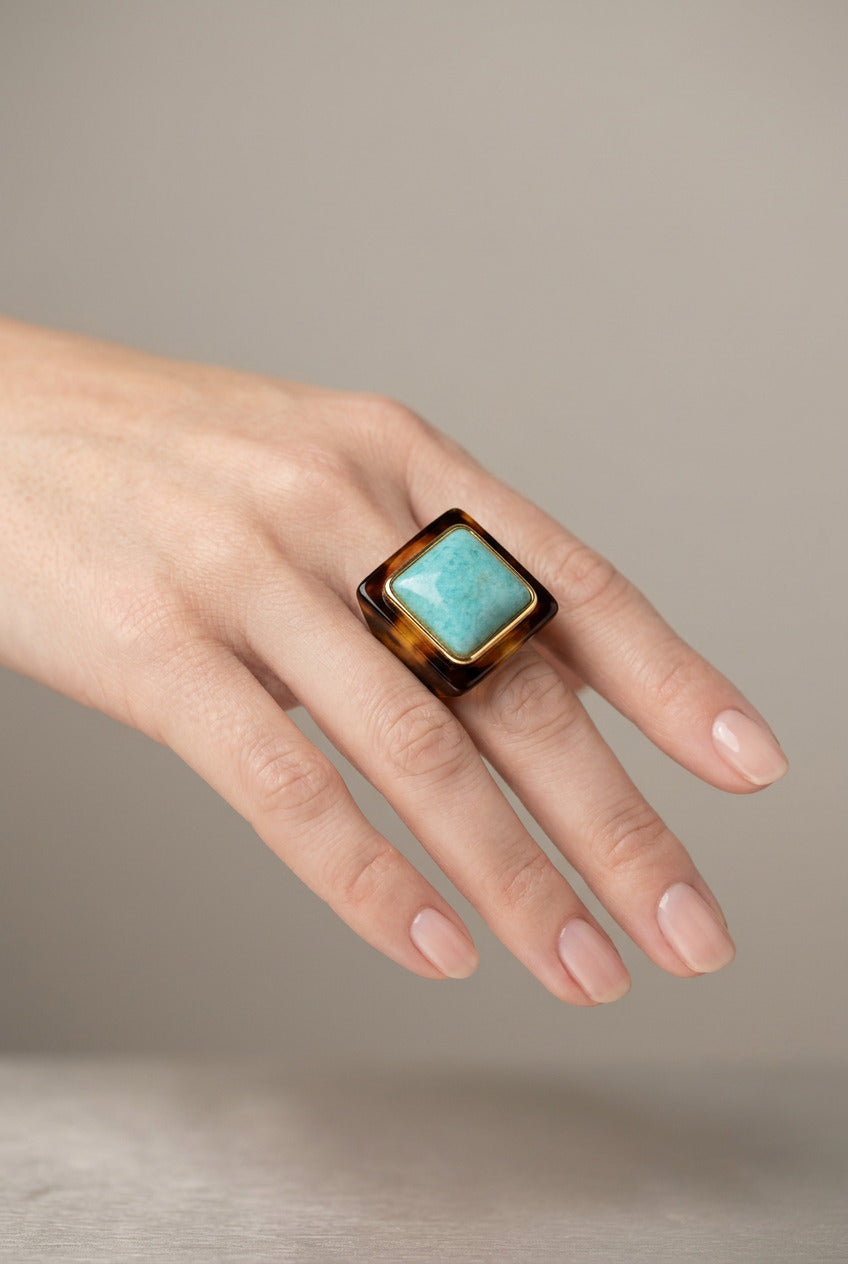 LUCAS JACK - Bague Écaille et Amazonite