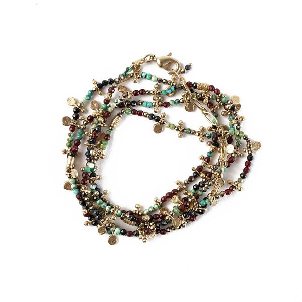 Collier INDIRA Turquoise Grenat Sunstone multitours Room Service - George Genève