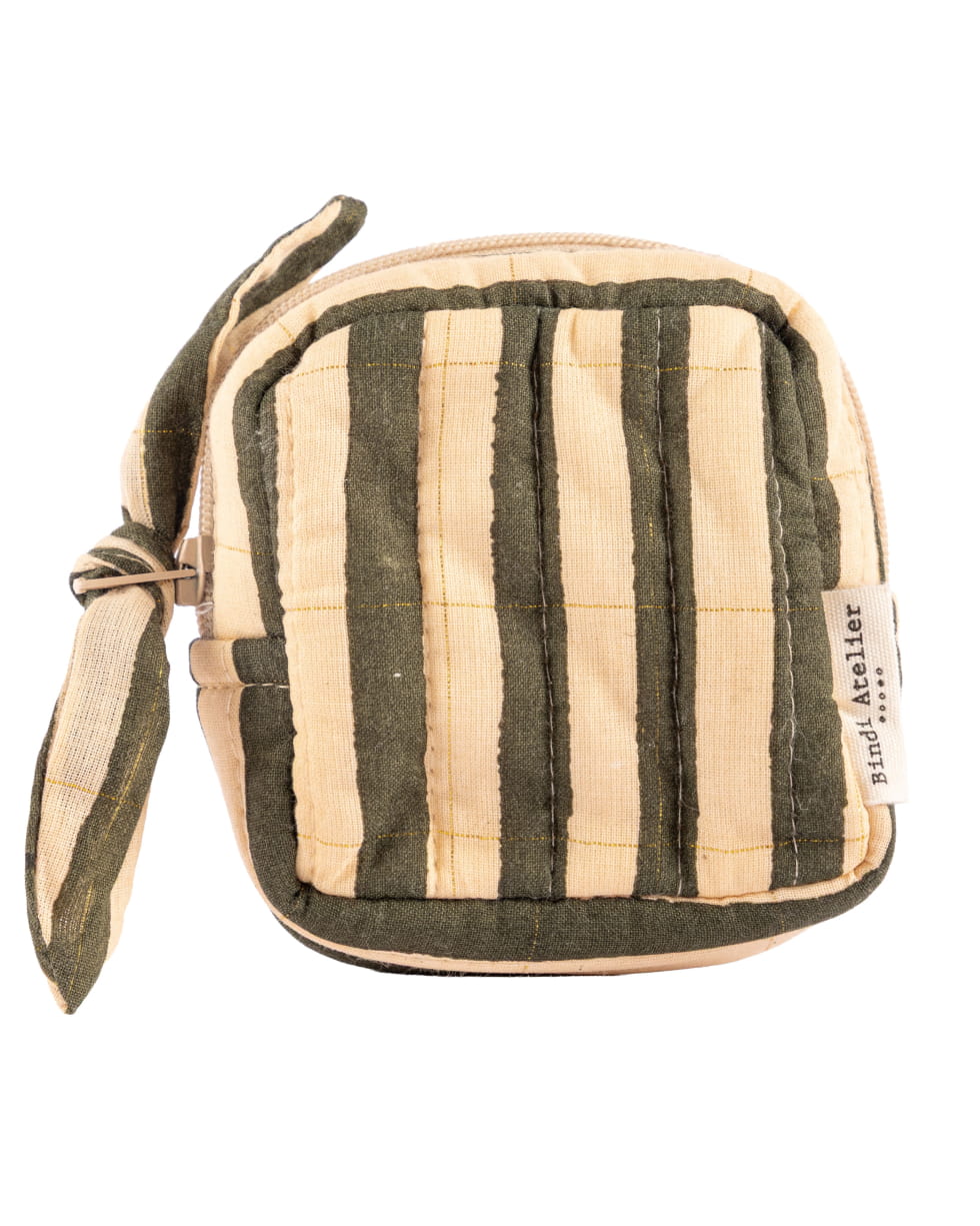 Étui à bijoux en coton matelassé à rayures vertes, coloris Stripes Leaf — Bindi Atelier, George Genève