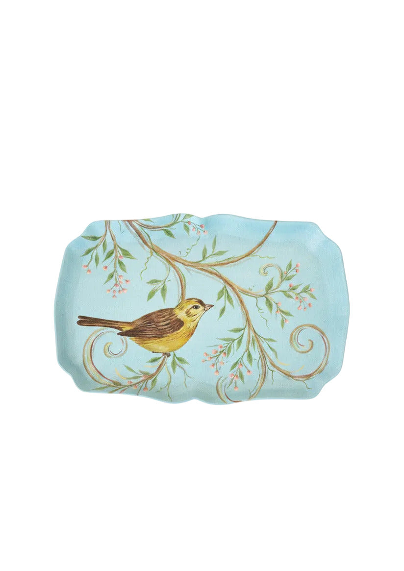 Plateau en métal peint motif oiseau sur branche, 3 coloris – ORIGINALS