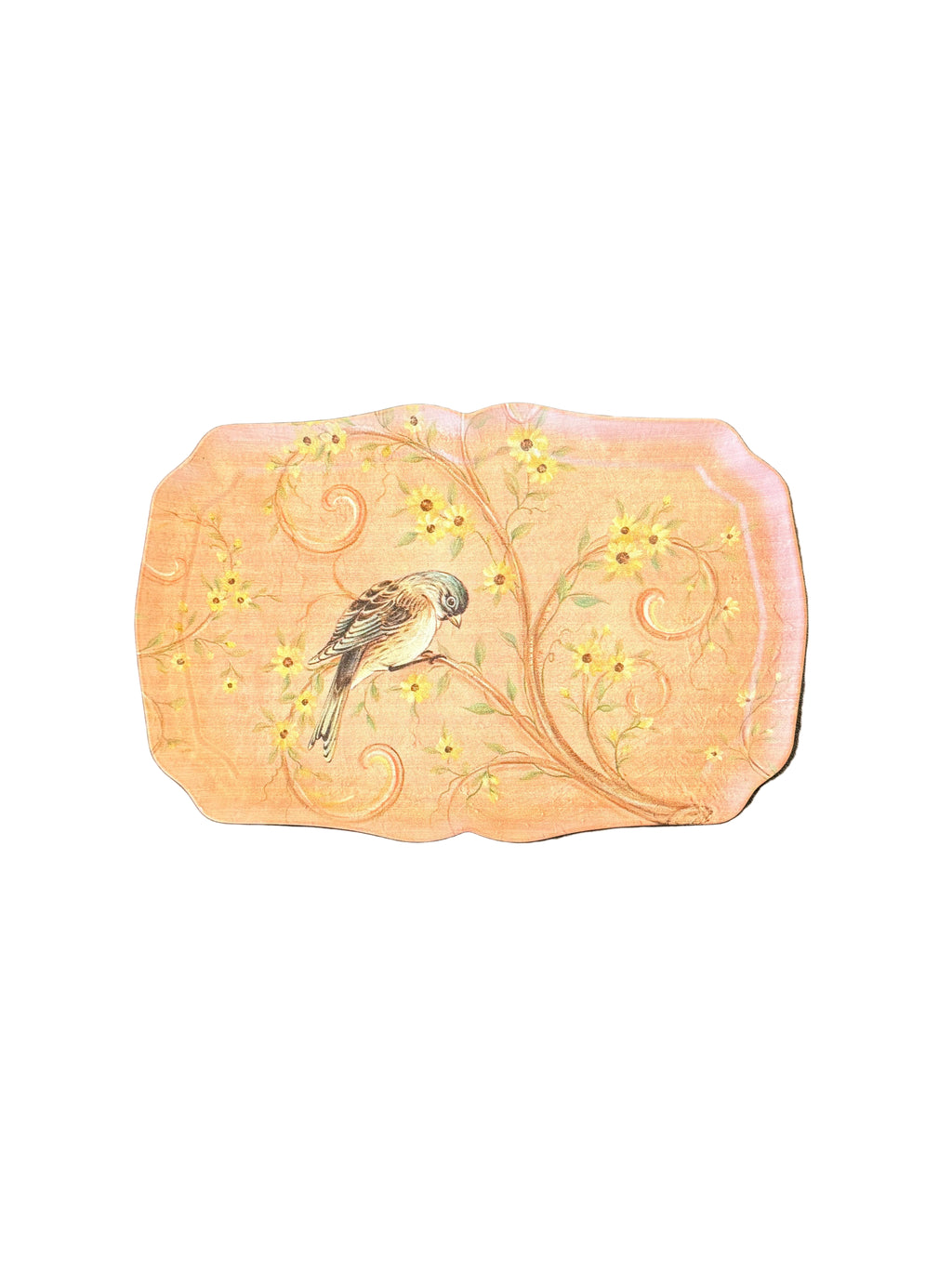 Plateau en métal peint motif oiseau sur branche, 3 coloris – ORIGINALS
