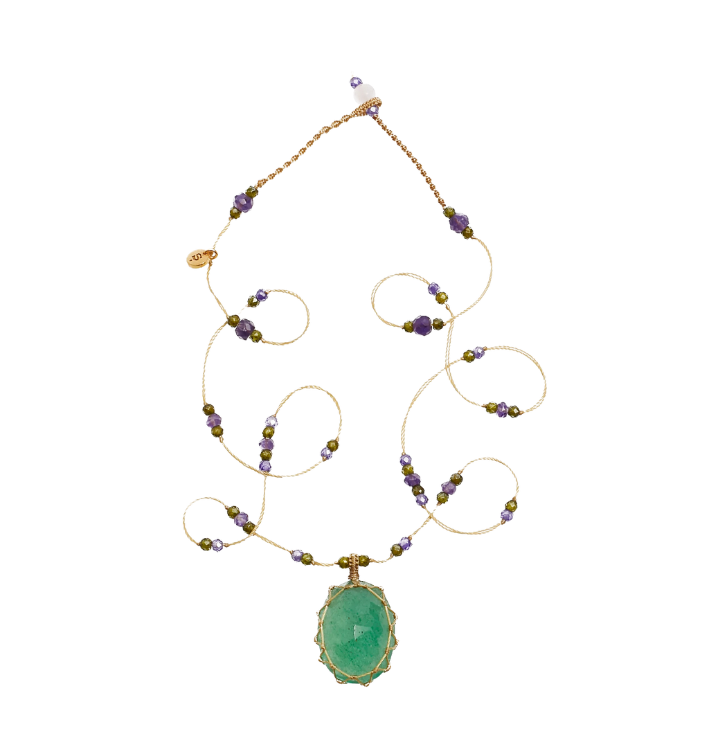SHARING - Collier Tibétain Court - Strawberry Green