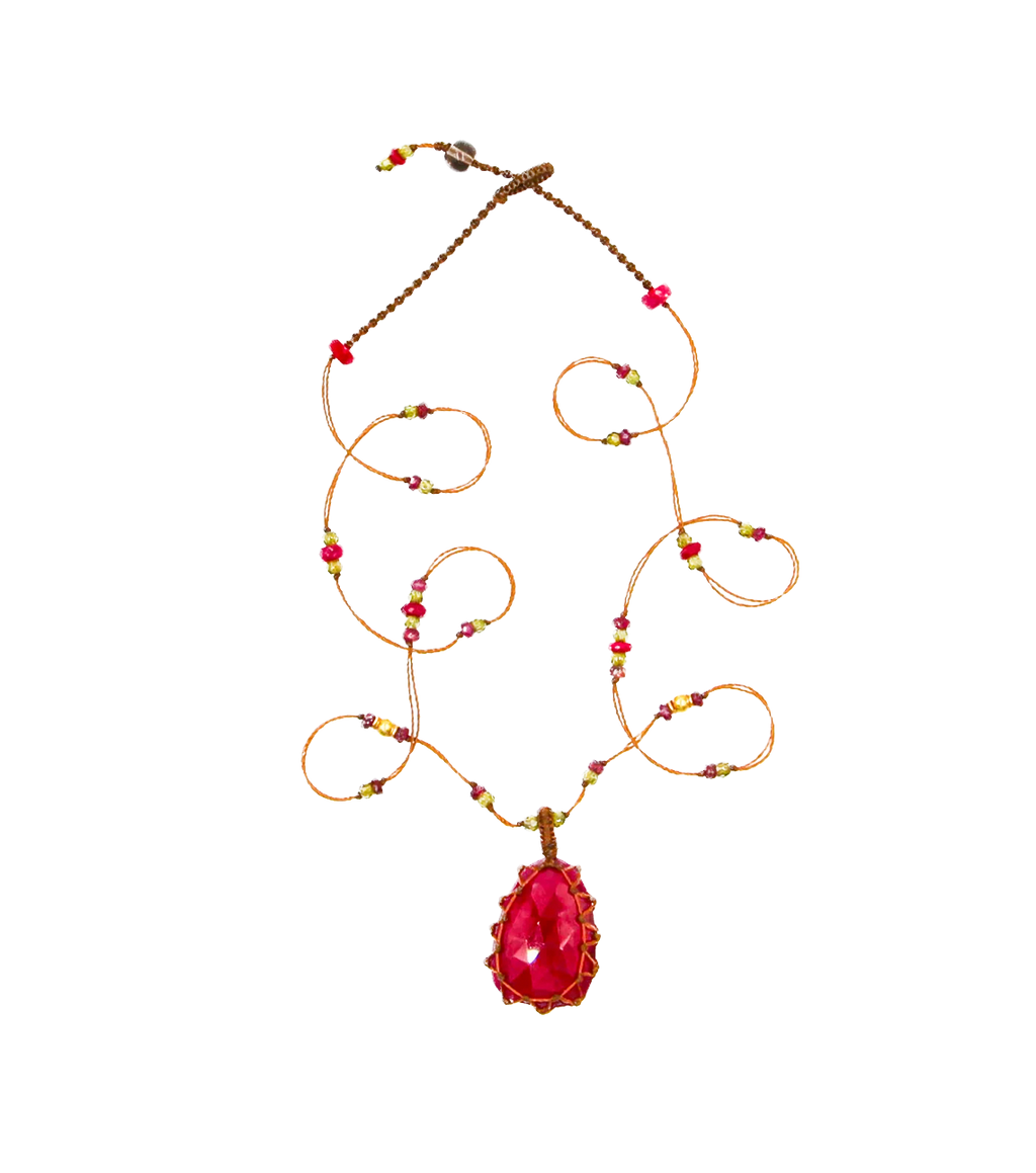SHARING - Collier Tibétain Long - Red Indian Glass