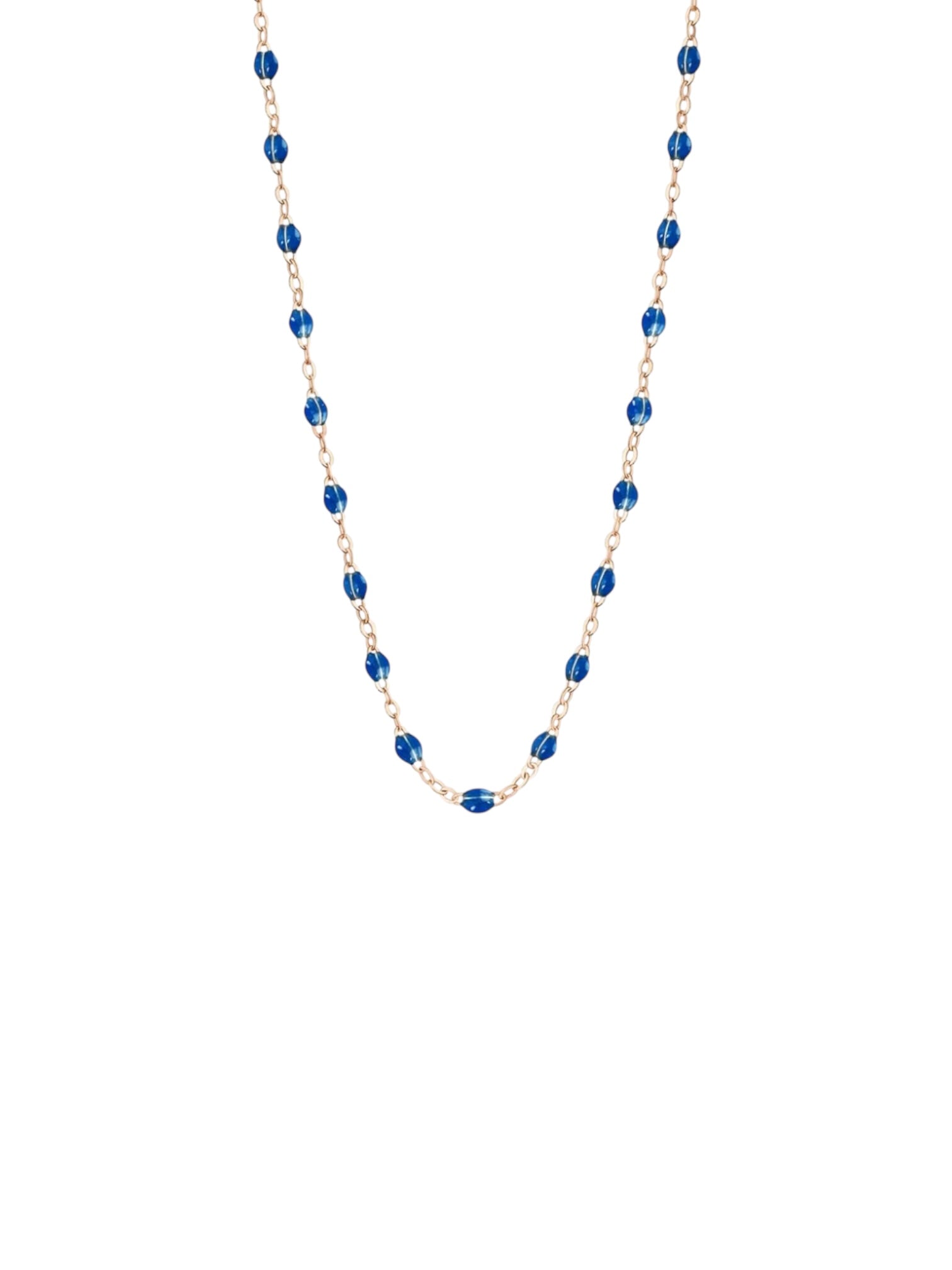 Collier chaîne et perles de résine Bleu pétrole