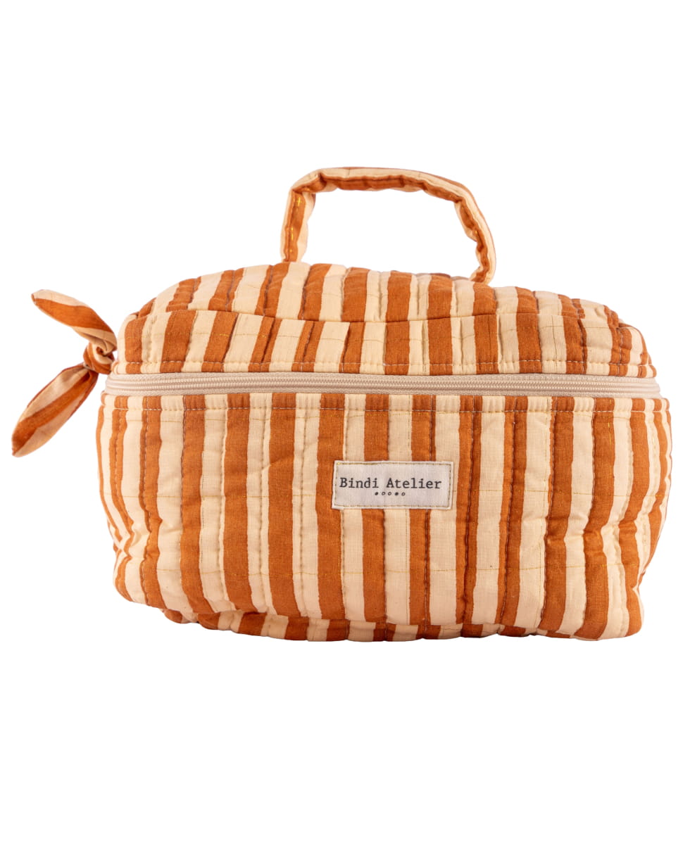 Trousse vanity en coton matelassé à rayures crème, motif Stripes Cream — Bindi Atelier, George Genève