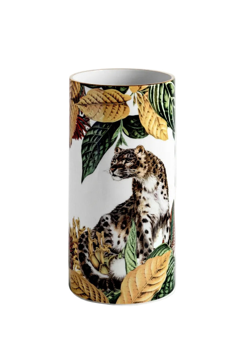 Vase cylindrique Animalia au guépard en majolique décorée à la main – Grand Tour, Vito Nesta