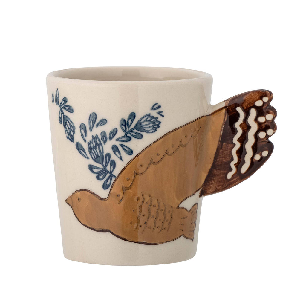 Tasse Hezha nature en grès, motif d'oiseau en relief — Bloomingville, George Genève