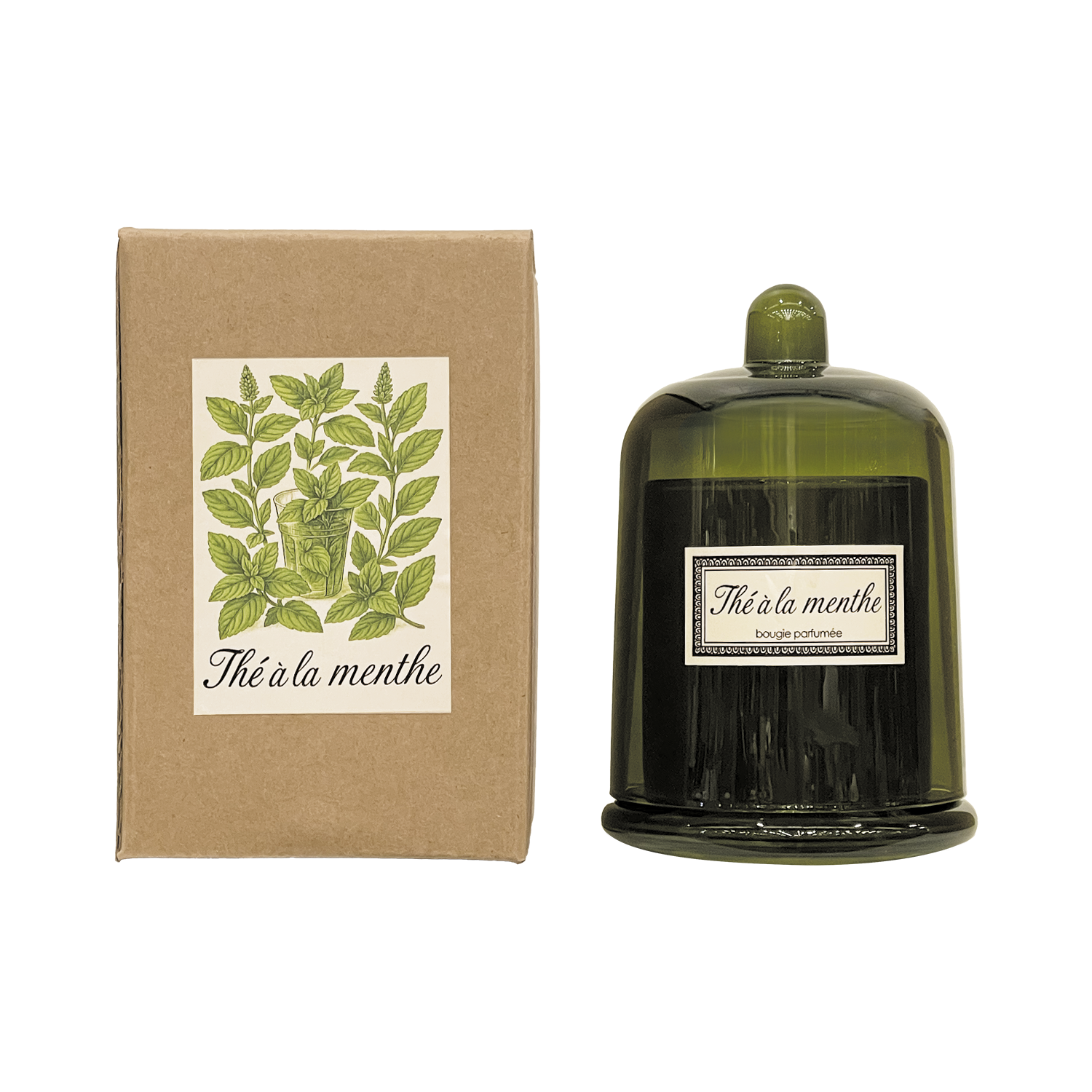 Bougie cloche Botanic thé à la menthe 200 g sous sa cloche en verre – OPJET PARIS