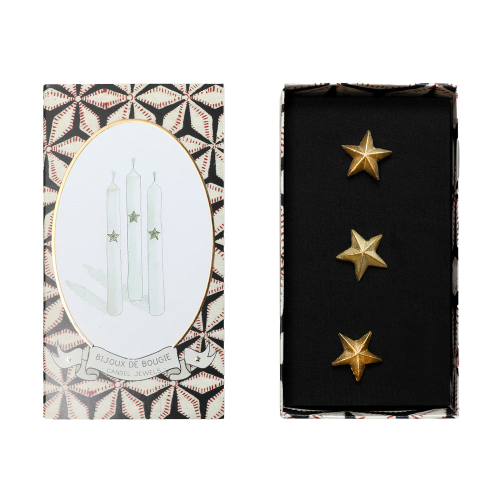 Bijou de bougie Stars en laiton, étoiles à planter dans la cire, dans sa boîte — Boncoeurs, George Genève
