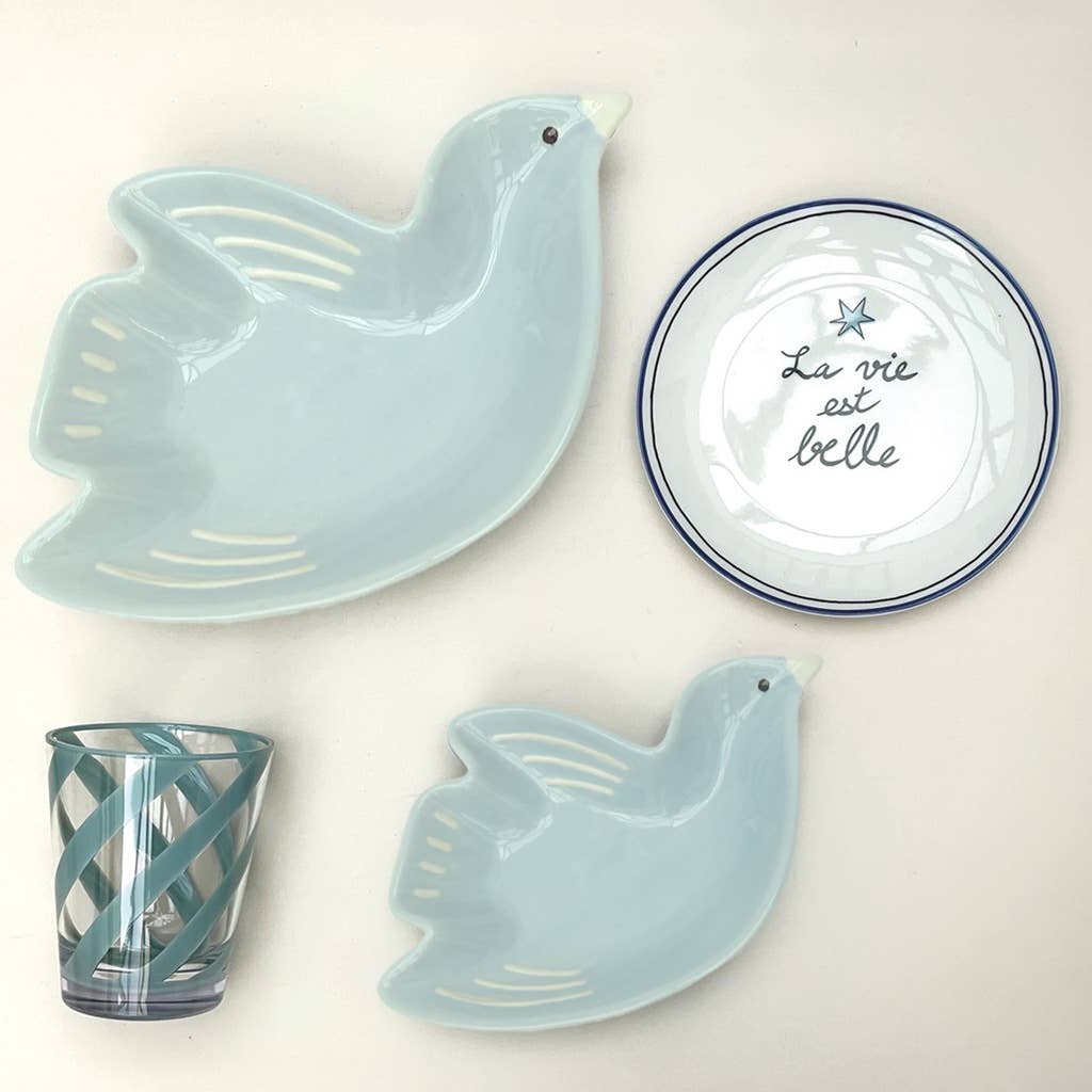 Plat cuicui oiseau  bleu givré mm L21,5 P14,9 H4cm – vue 2 – Opjet Paris | George Genève