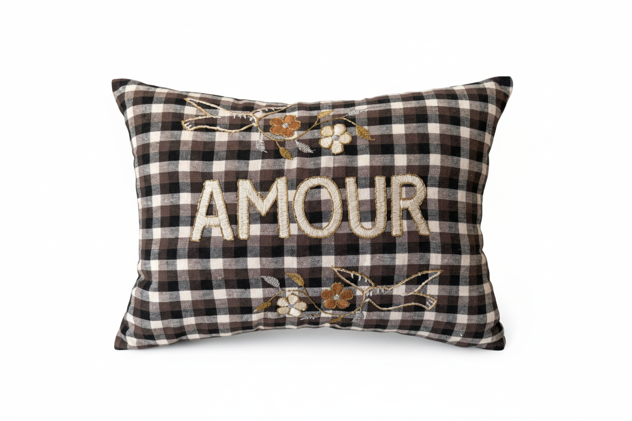 Coussin brodé à carreaux Amour – CSAO | George Genève