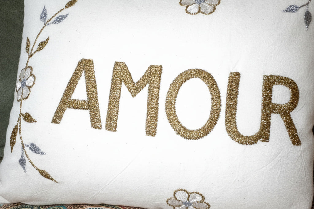 Coussin brodé Amour – vue 3 – CSAO | George Genève