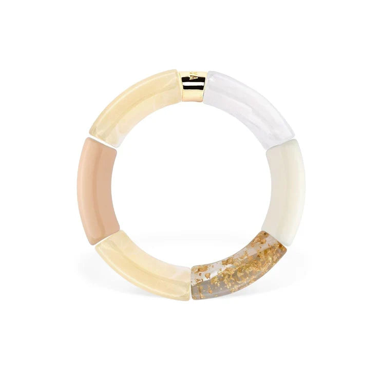 Bracelet Crème modèle 2 en perles de résine et acier doré — Parabaya, George Genève