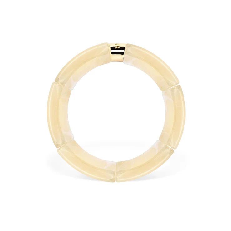 Bracelet Crème Mono modèle 3 en perles de résine et acier doré — Parabaya, George Genève