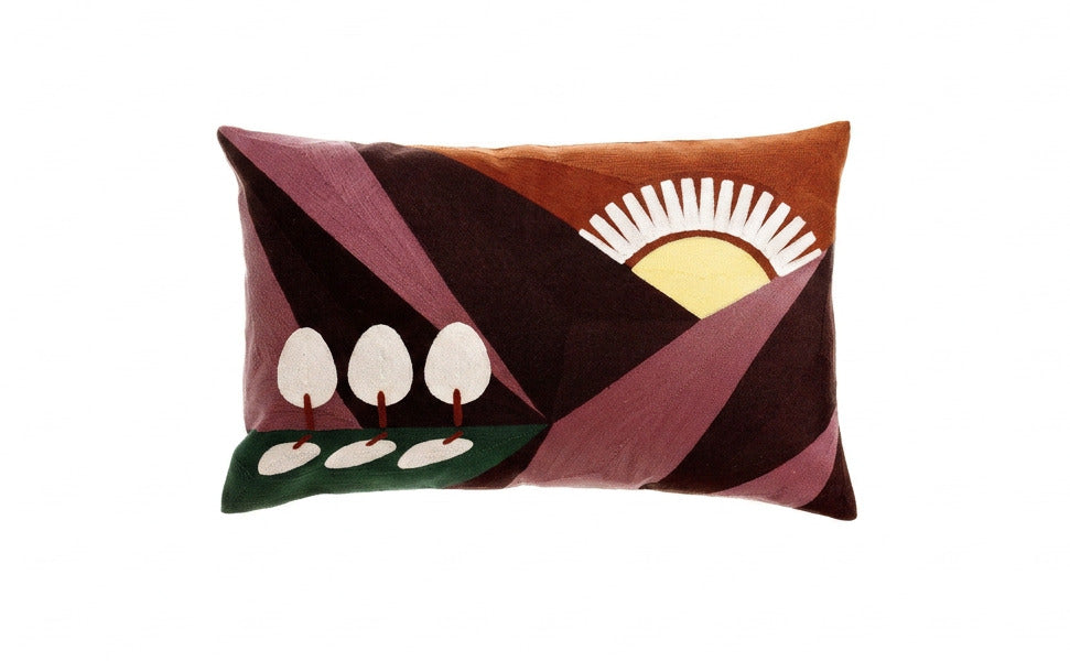 Coussin brodé Eol Bordeaux 40 x 65 cm en coton bordeaux — Maison Vivaraise, George Genève