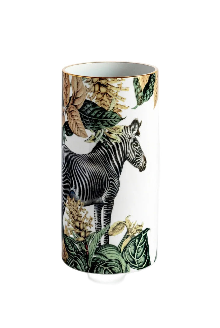 Vase cylindrique Animalia au zèbre en majolique décorée à la main – Grand Tour, Vito Nesta