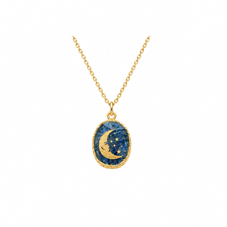 Collier pendentif lune gravé sur kyanite bleue – JILL MAKES