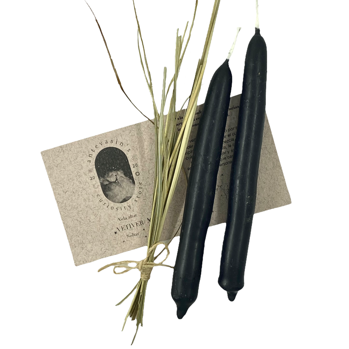 Bougie Vetiver noire avec sa fiche rituelle, Antevasin's Store