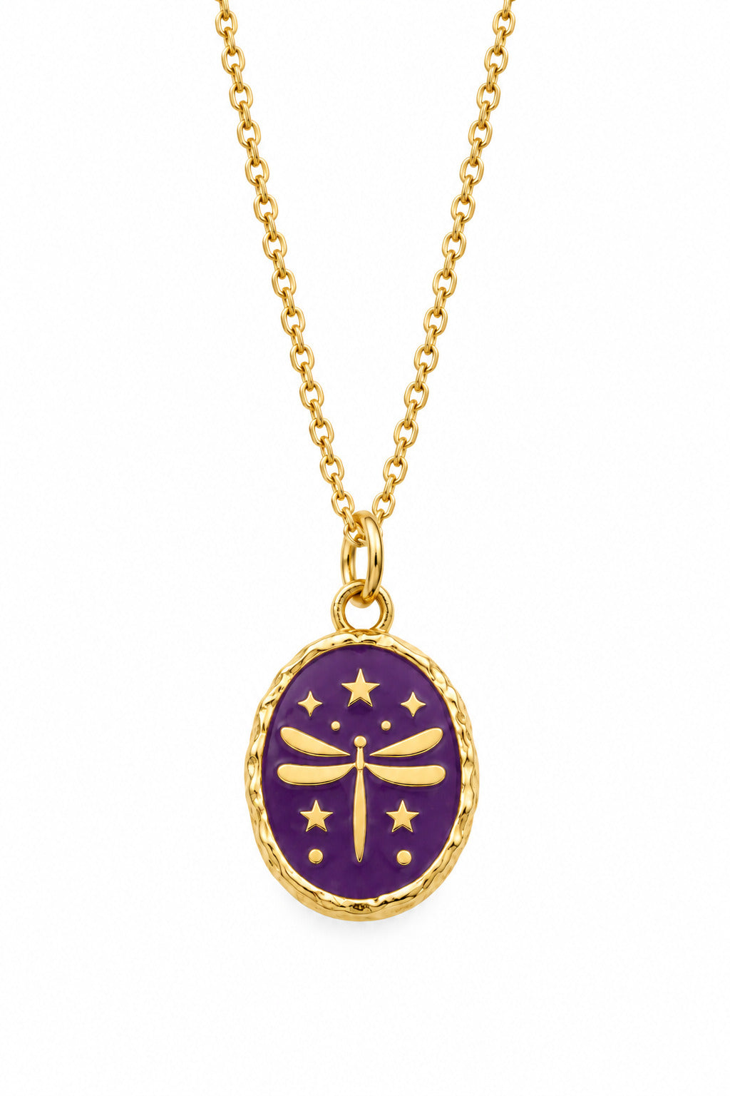 Collier pendentif libellule gravé sur améthyste – JILL MAKES
