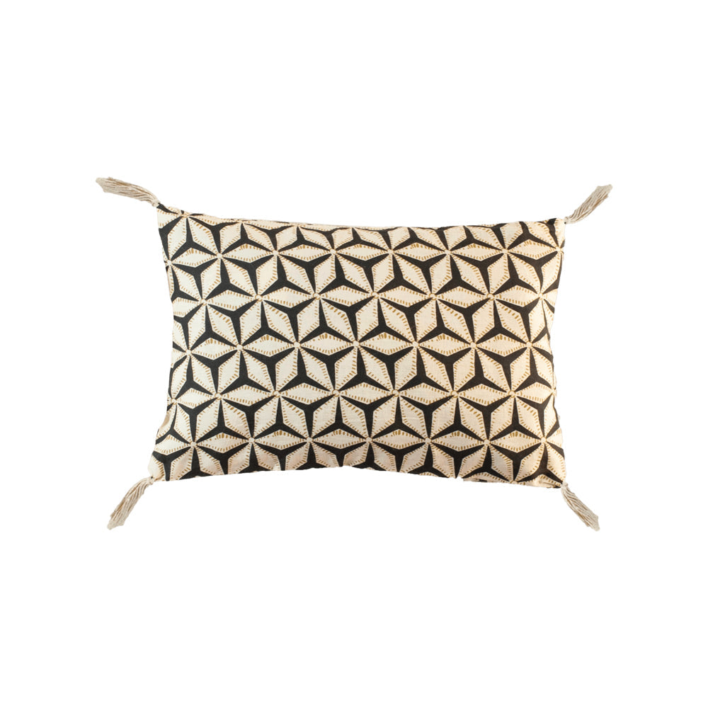 Petit coussin 20 x 30 cm en coton imprimé, étoiles sur fond noir — Boncoeurs, George Genève