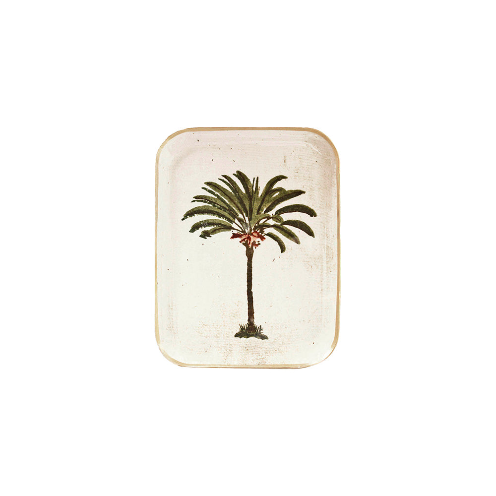 Demi-plateau en aluminium émaillé à motif palmier, 25 x 19 cm — Boncoeurs, George Genève