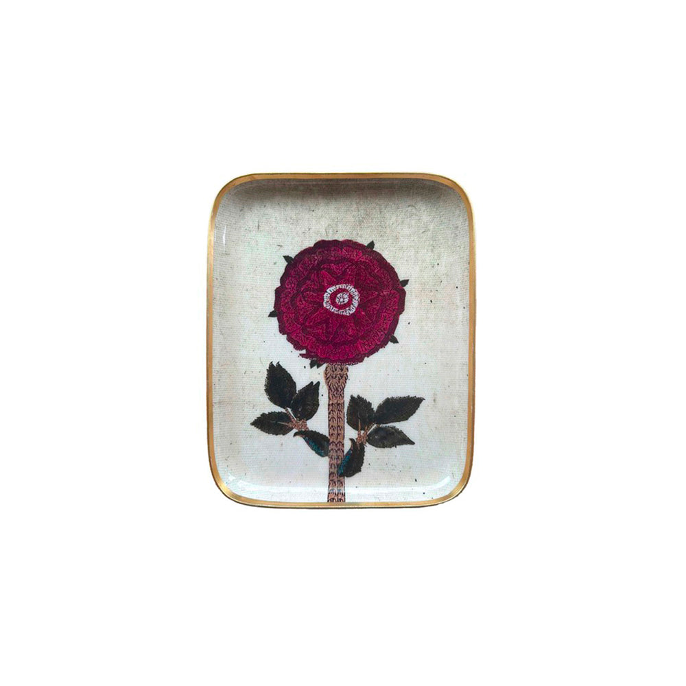 Demi-plateau en aluminium émaillé à motif pivoine, 25 x 19 cm — Boncoeurs, George Genève