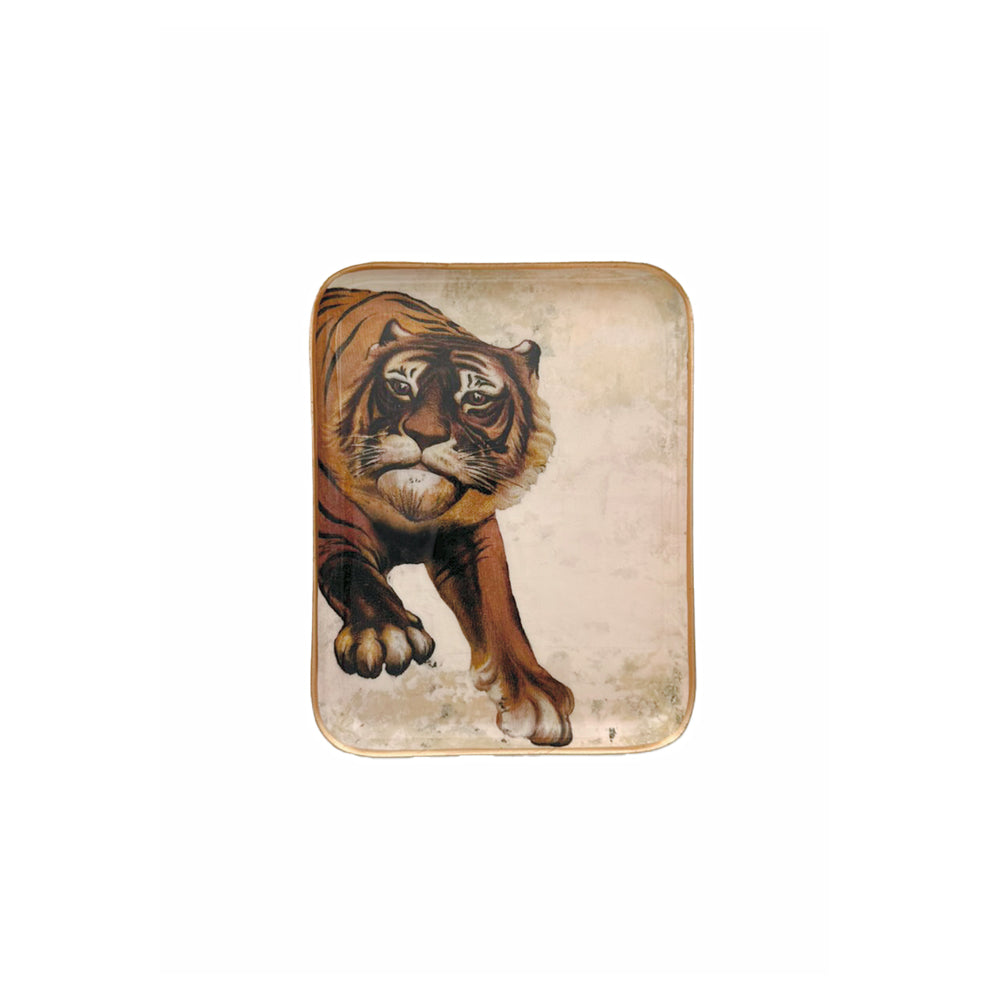Demi-plateau en aluminium émaillé à motif tigre, 25 x 19 cm — Boncoeurs, George Genève