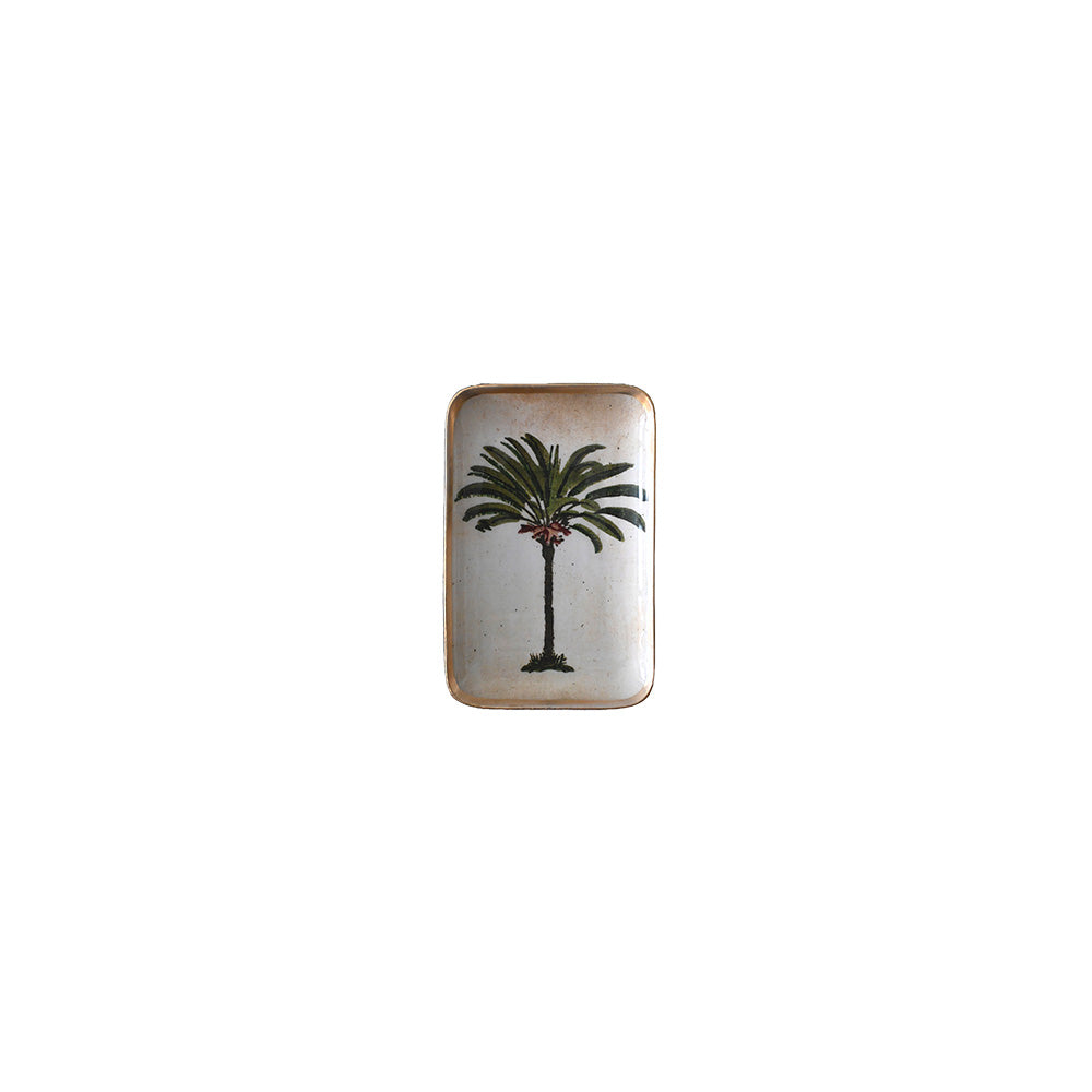 Petit plateau Solo en aluminium émaillé à motif palmier, 15 x 10 cm — Boncoeurs, George Genève