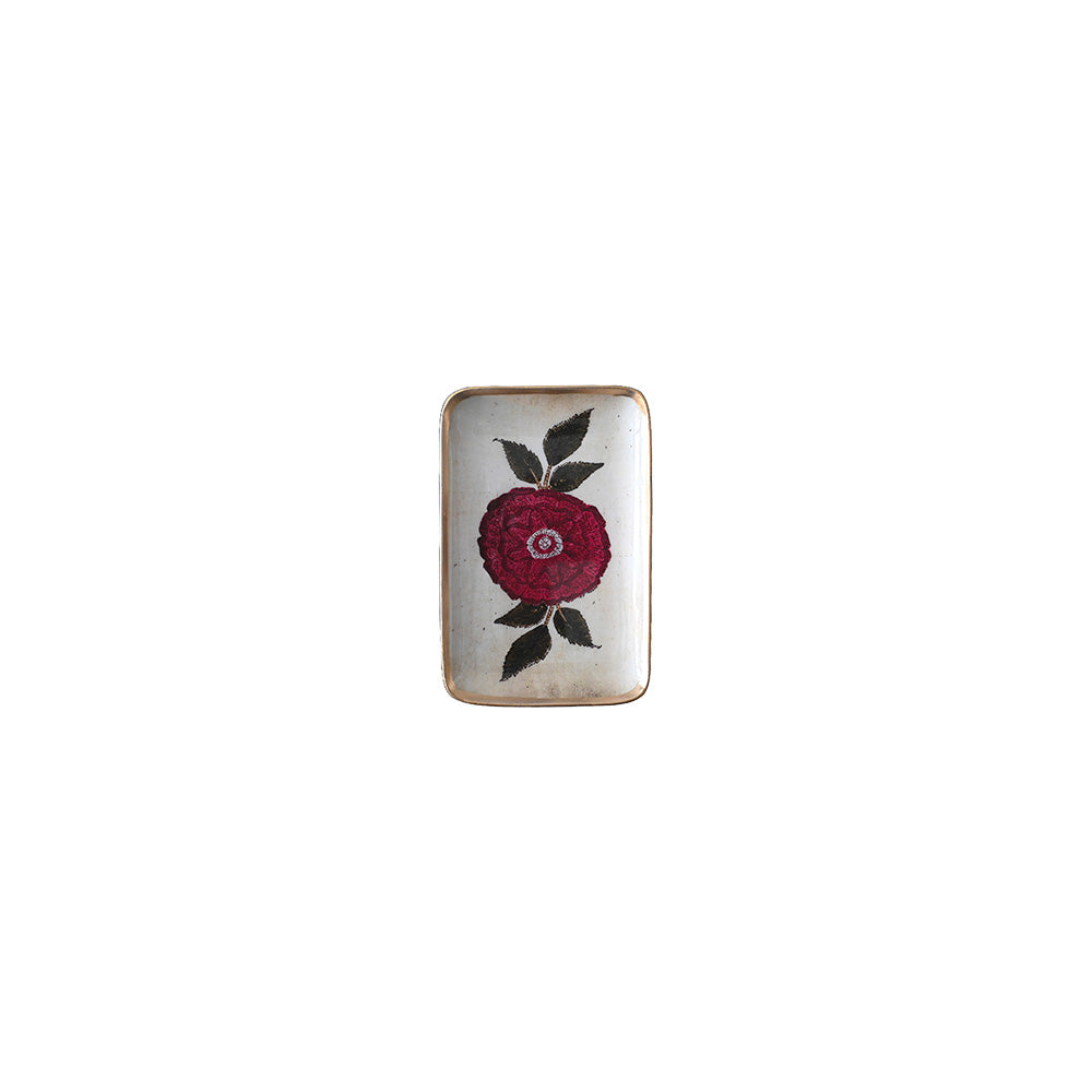 Petit plateau Solo en aluminium émaillé à motif pivoine, 15 x 10 cm — Boncoeurs, George Genève