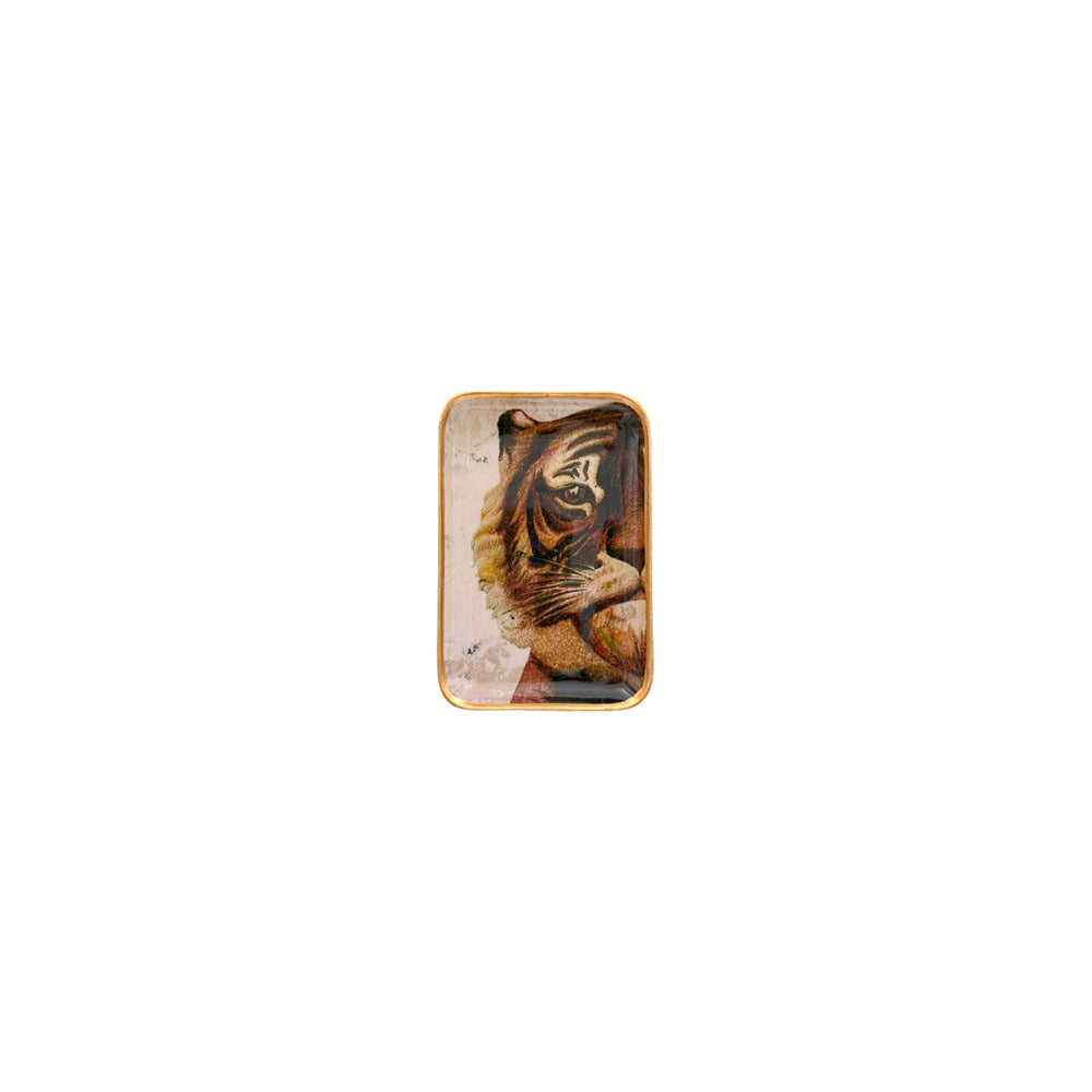 Petit plateau Solo en aluminium émaillé à motif tigre, 15 x 10 cm — Boncoeurs, George Genève