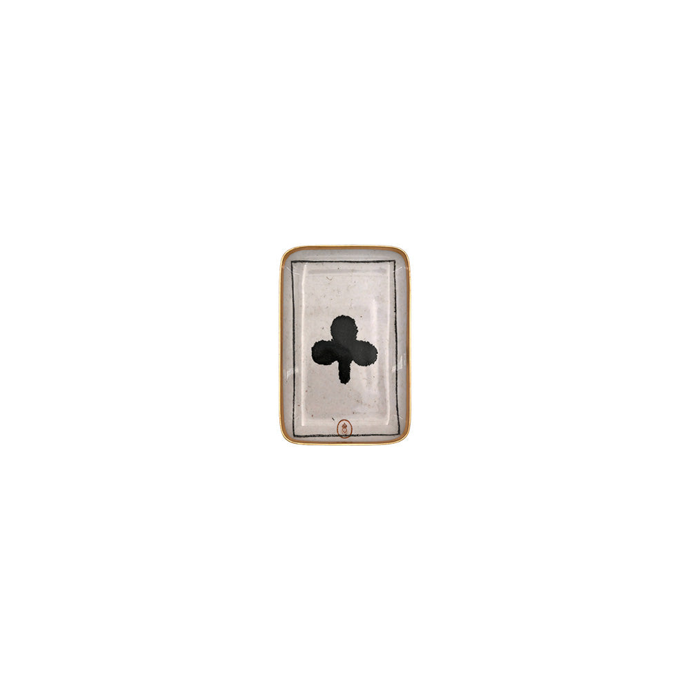 Petit plateau Solo en aluminium émaillé à motif trèfle de carte à jouer, 15 x 10 cm — Boncoeurs, George Genève