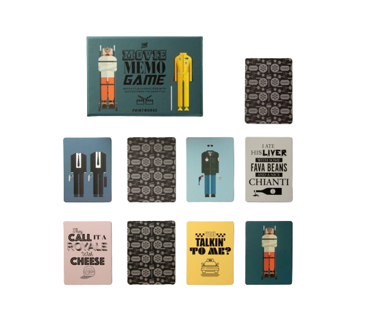 Cartes du mémory Movie de Printworks, personnages reconnaissables à leur costume — George Genève