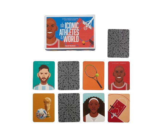 Cartes du mémory Iconic Athletes de Printworks, illustrations graphiques de sportifs — George Genève